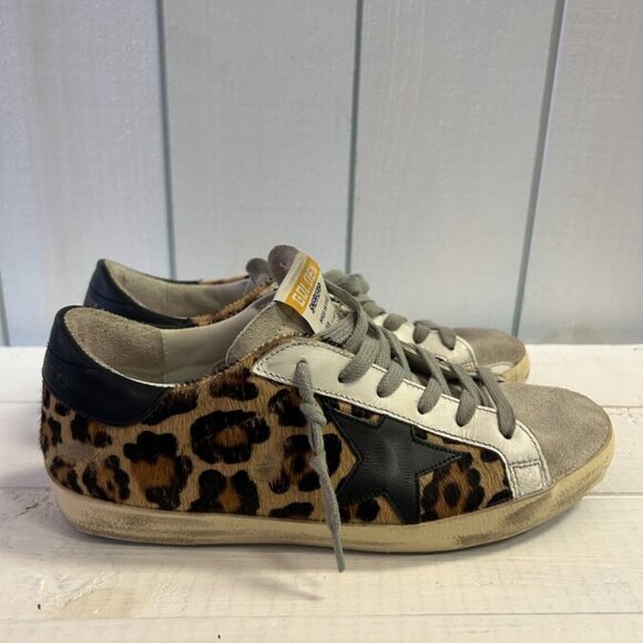 Golden Goose Superstar Distressed Leopard Print Sneakers - Size 37 - Picture 5 of 6